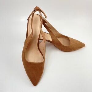 Elegant Tan Women's Pointed Toe Slip-on Slingback Classic Chunky Bock Heel 7.5